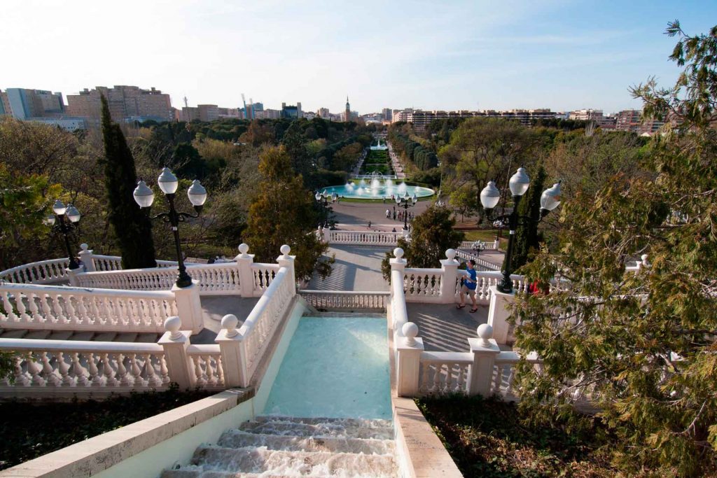 Panorámica con las fuentes del Parque Grande José Antonio Labordeta en Zaragoza