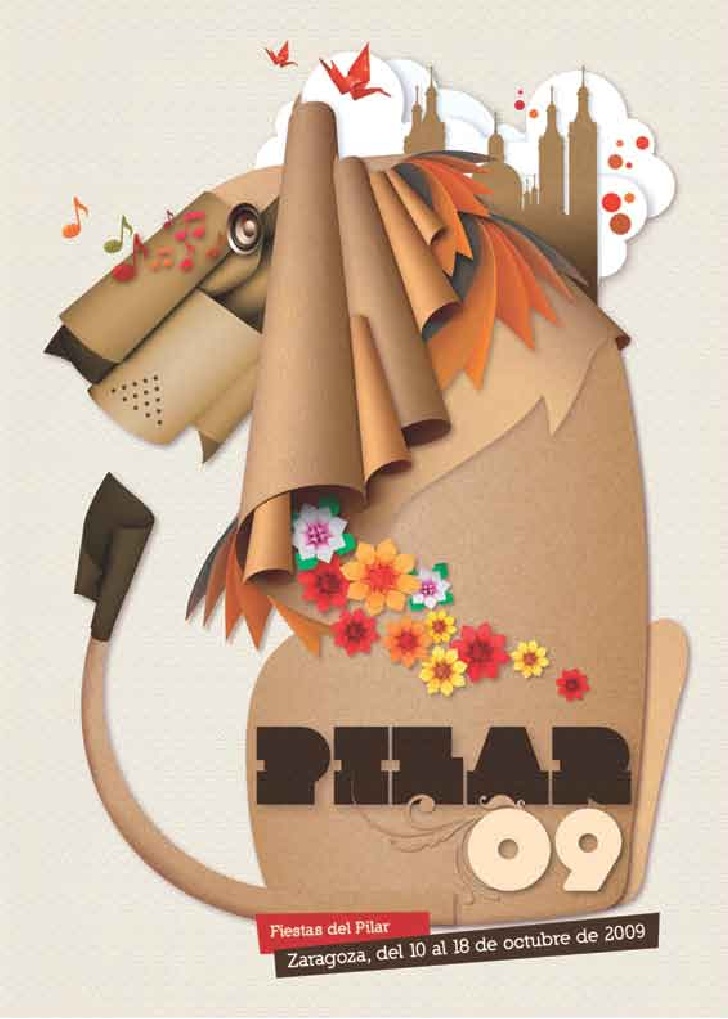 Cartel Fiestas del Pilar 2009 'El león sentado en la ribera'
