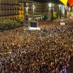 La Plaza del Pilar abarrotada durante el Pregón de las Fiestas del Pilar